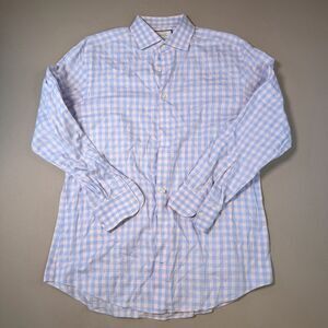 CHARLES TYRWHITT Cotton Slim Fit Dress Shirt Men's 16/33 Blue/Pink Plaid EUC